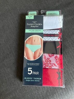 Faded Glory Ladies' Thong 5-Pack - White, Black, Red